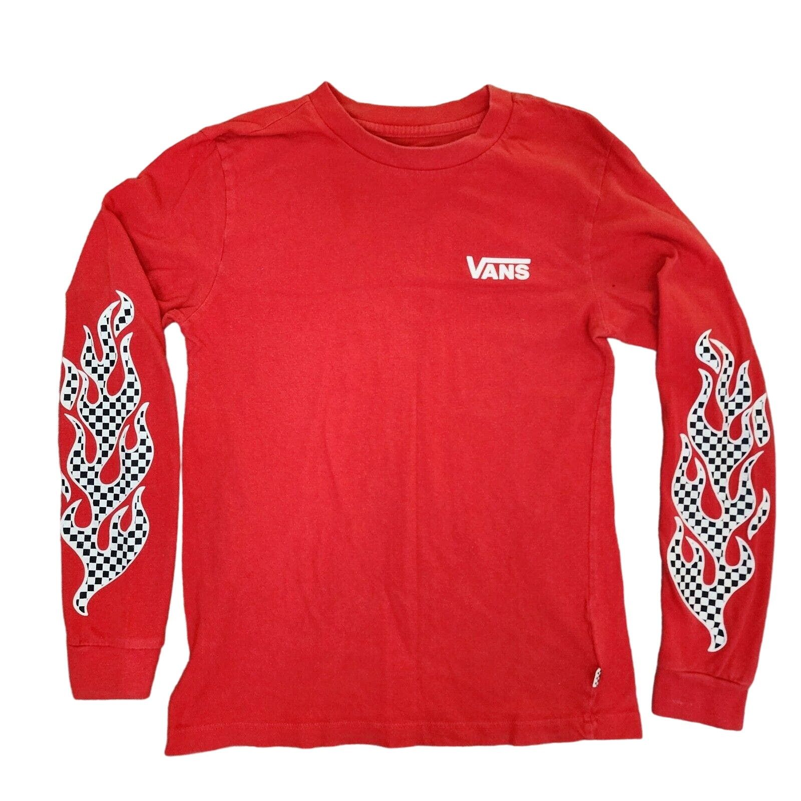 Vans Vans Small Red Checkered Flame Sleeve Graphic LS T Shirt Grailed