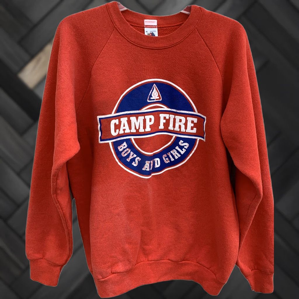 Fruit Of The Loom VINTAGE Fruit of the Loom Camp Fire Raglan Sweatshirt Boys And Girls XL Made In USA Red Unisex Graphic Sweatshirt 50/50 Size US XL / EU 56 / 4 - 1 Thumbnail