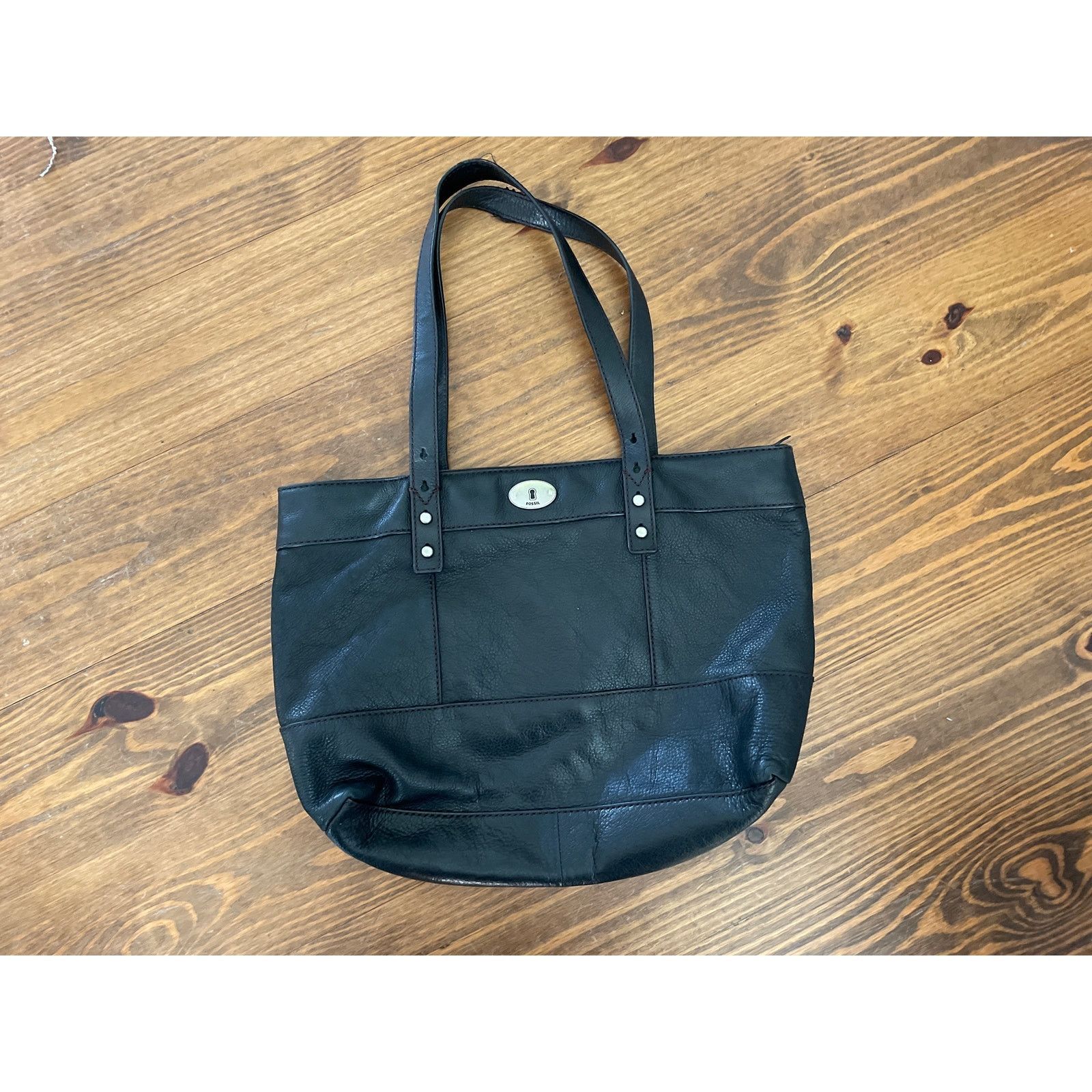 Fossil Fossil Black Pebbled Leather Shoulder Zipper Tote Size ONE SIZE - 1 Thumbnail