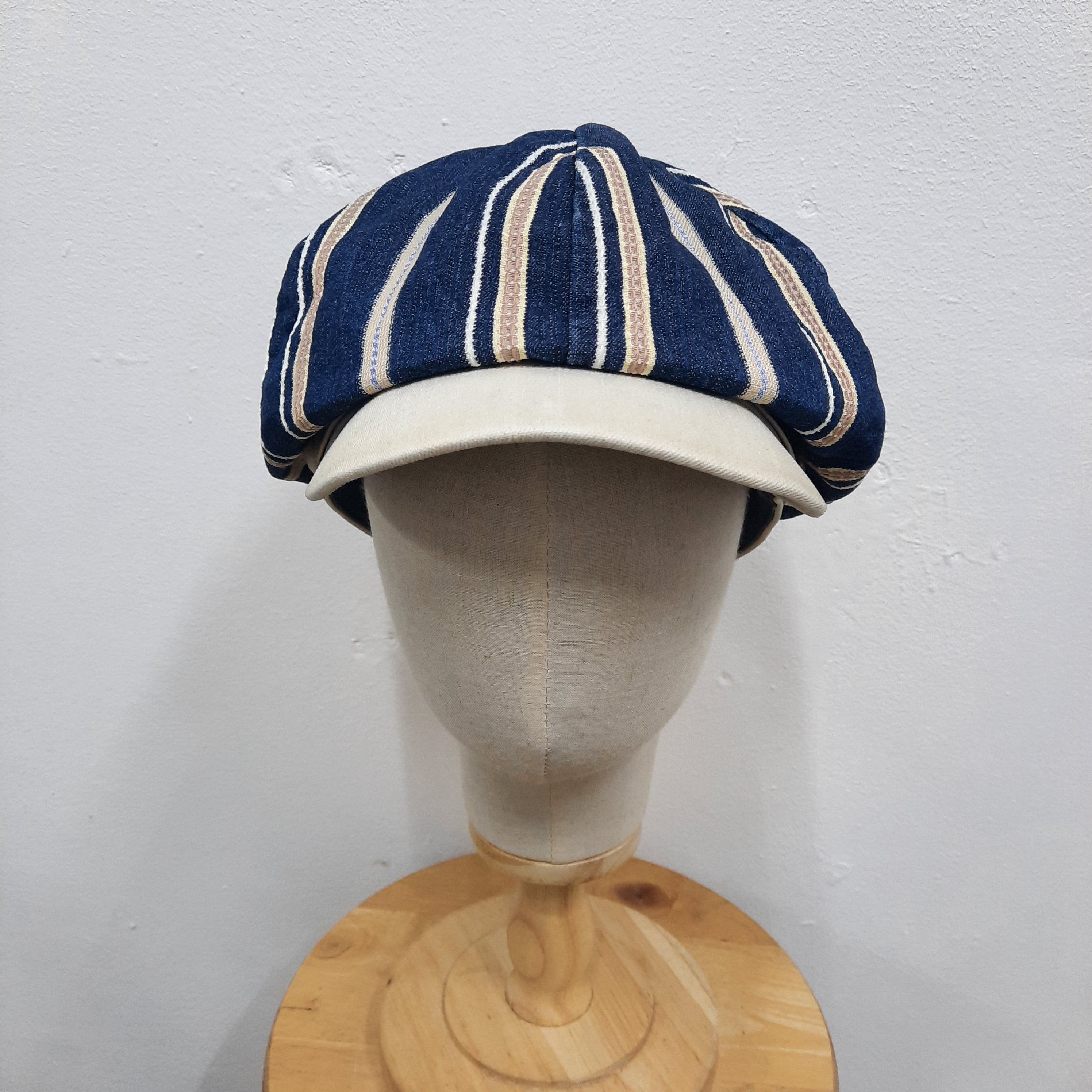 Japanese Brand ⚒️ Japanese brand grace stripes denim sun faded newsboy cap Size ONE SIZE - 2 Thumbnail