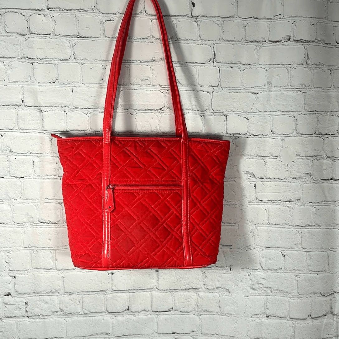 Vera Bradley Vera Bradley Canyon Sunset Pattern Leather Trim Shoulder Bag Purse Women's Medium Red Canvas Exterior Bag Size ONE SIZE - 6 Thumbnail