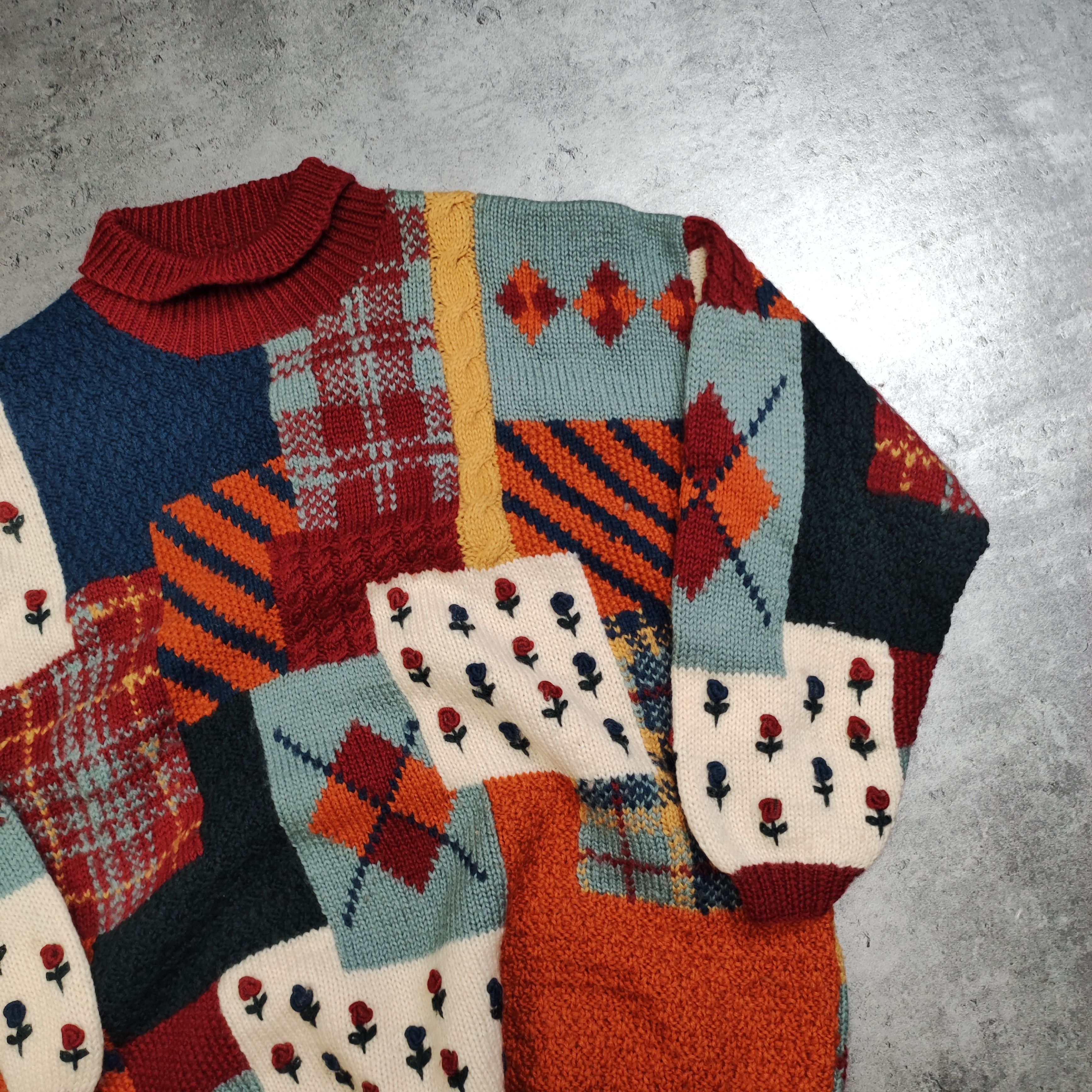 Vintage Vintage RARE 90s Avant Garde Hand Made Wool Knit Sweater Size US M / EU 48-50 / 2 - 3 Thumbnail