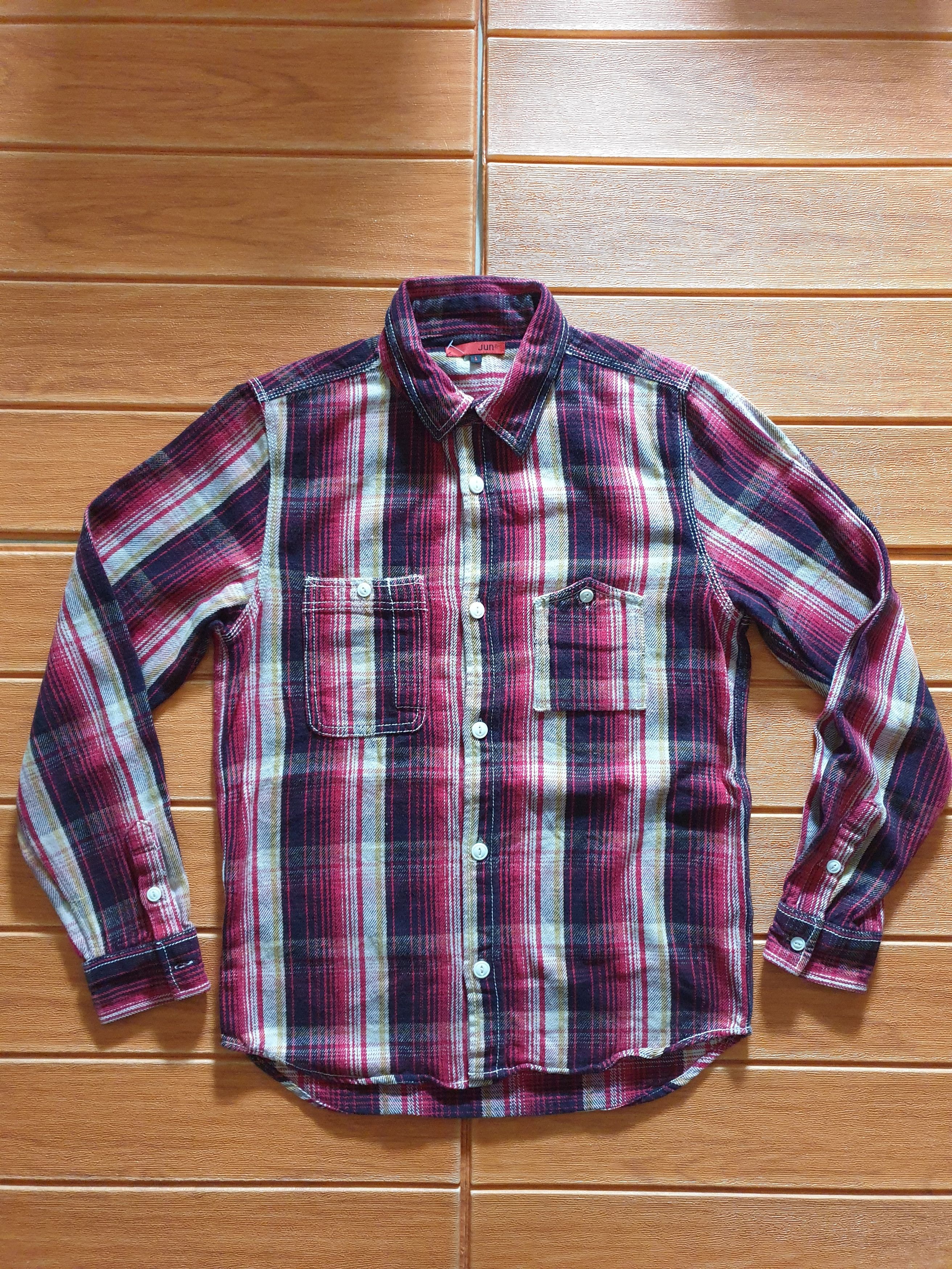 Japanese Brand 💥Jun Union checkered workers chambray shirt Size US M / EU 48-50 / 2 - 1 Thumbnail