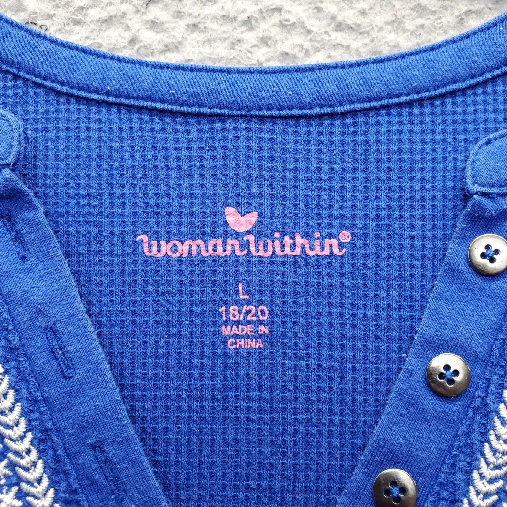 Vintage Woman Within Thermal Henley Shirt Womens L Blue Waffle Knit Beaded Embroidered Size L / US 10 / IT 46 - 6 Thumbnail