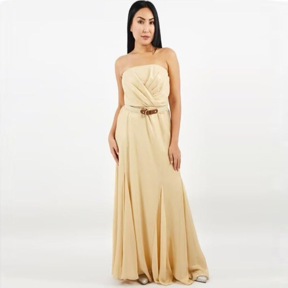 Ralph Lauren NWT New RALPH LAUREN Gold Shimmer Strapless Maxi Dress Gown Size L / US 10 / IT 46 - 1 Thumbnail
