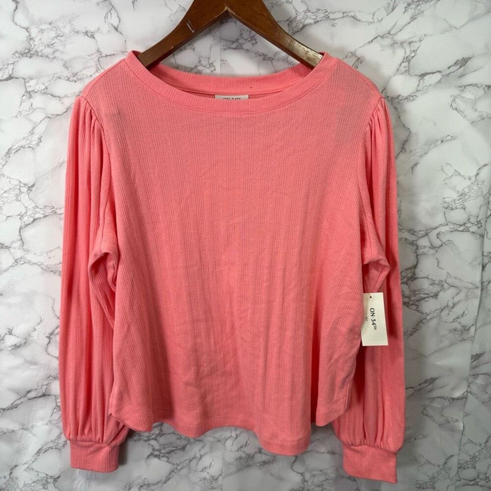 Macys Plus Size Pointelle-Rib Long-Sleeve Top 2X NEW # G547 Size XXL / US 16-18 / IT 52-54 - 4 Thumbnail