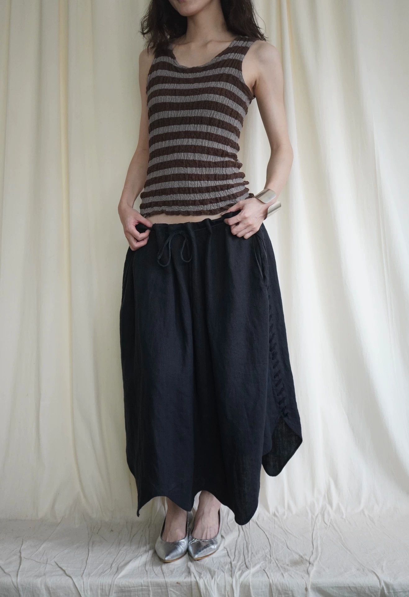 Issey Miyake Issey Miyake me 2000s Pleated Gray-Brown Striped Vest Size ONE SIZE - 2 Thumbnail