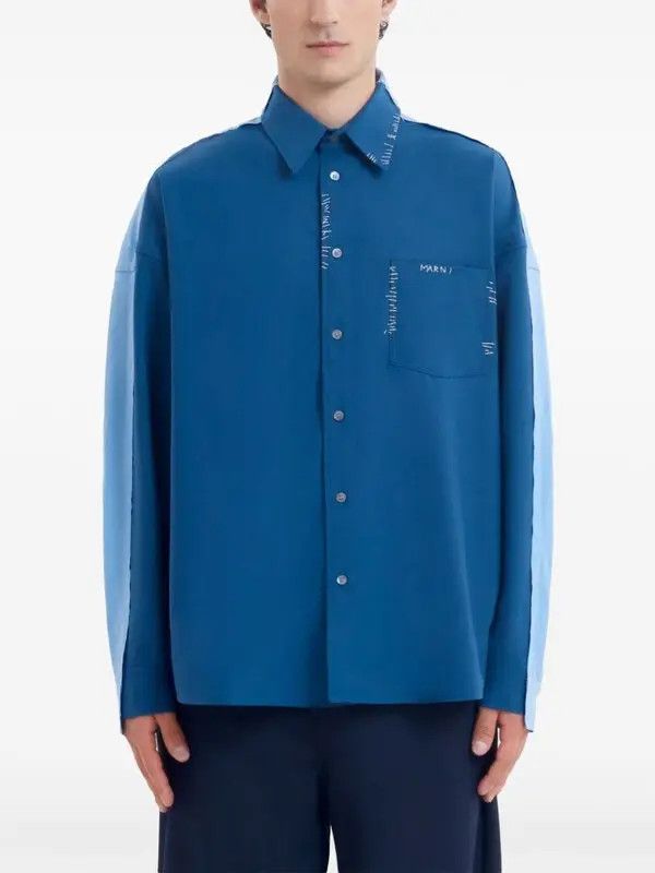 Marni o1w1db11125 Decorative-Stitching Shirt in Blue Size US XL / EU 56 / 4 - 2 Thumbnail