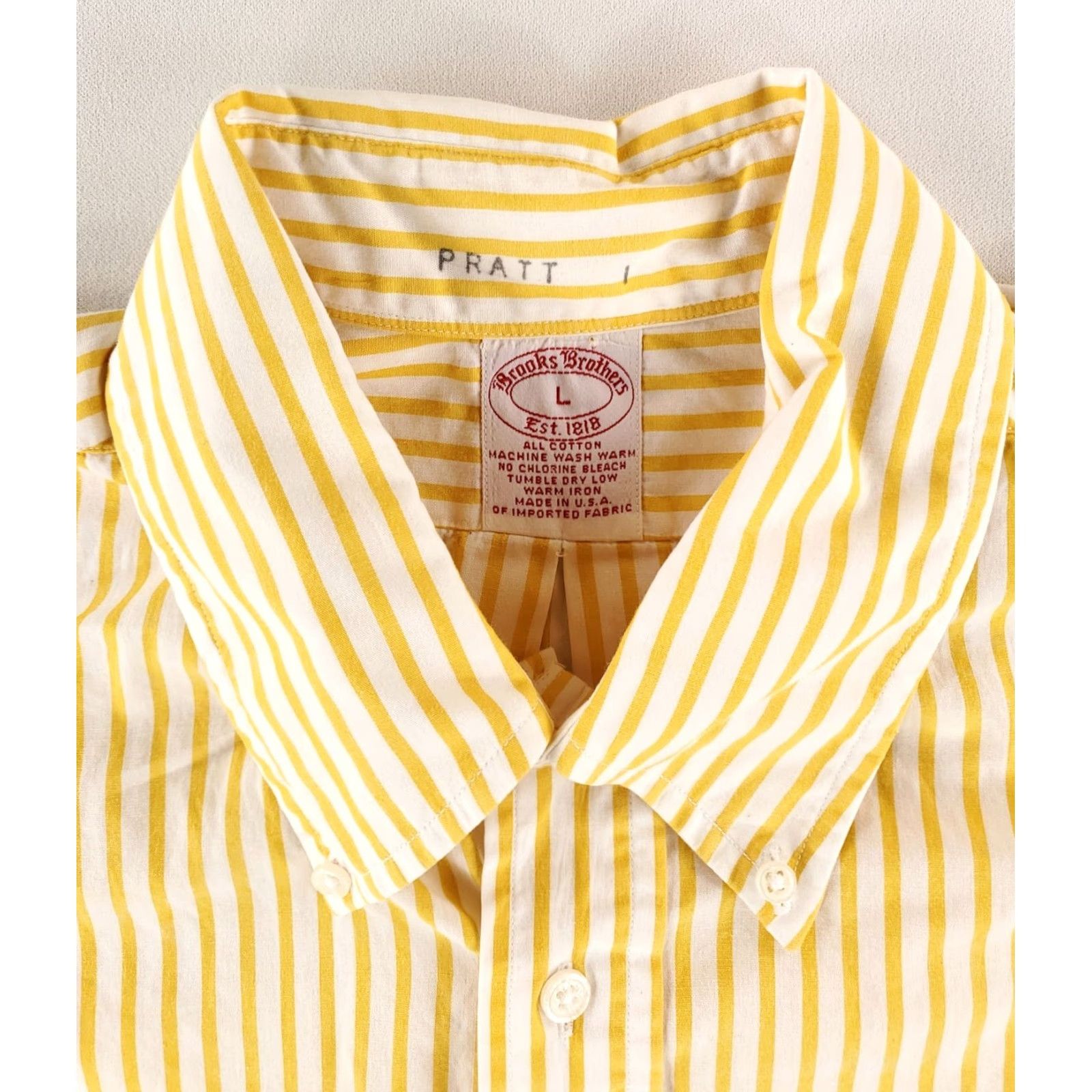 Brooks Brothers VINTAGE Brooks Brothers Button Down Short Sleeve Shirt Striped Mens L Made USA Yellow Shirt Size US L / EU 52-54 / 3 - 2 Thumbnail