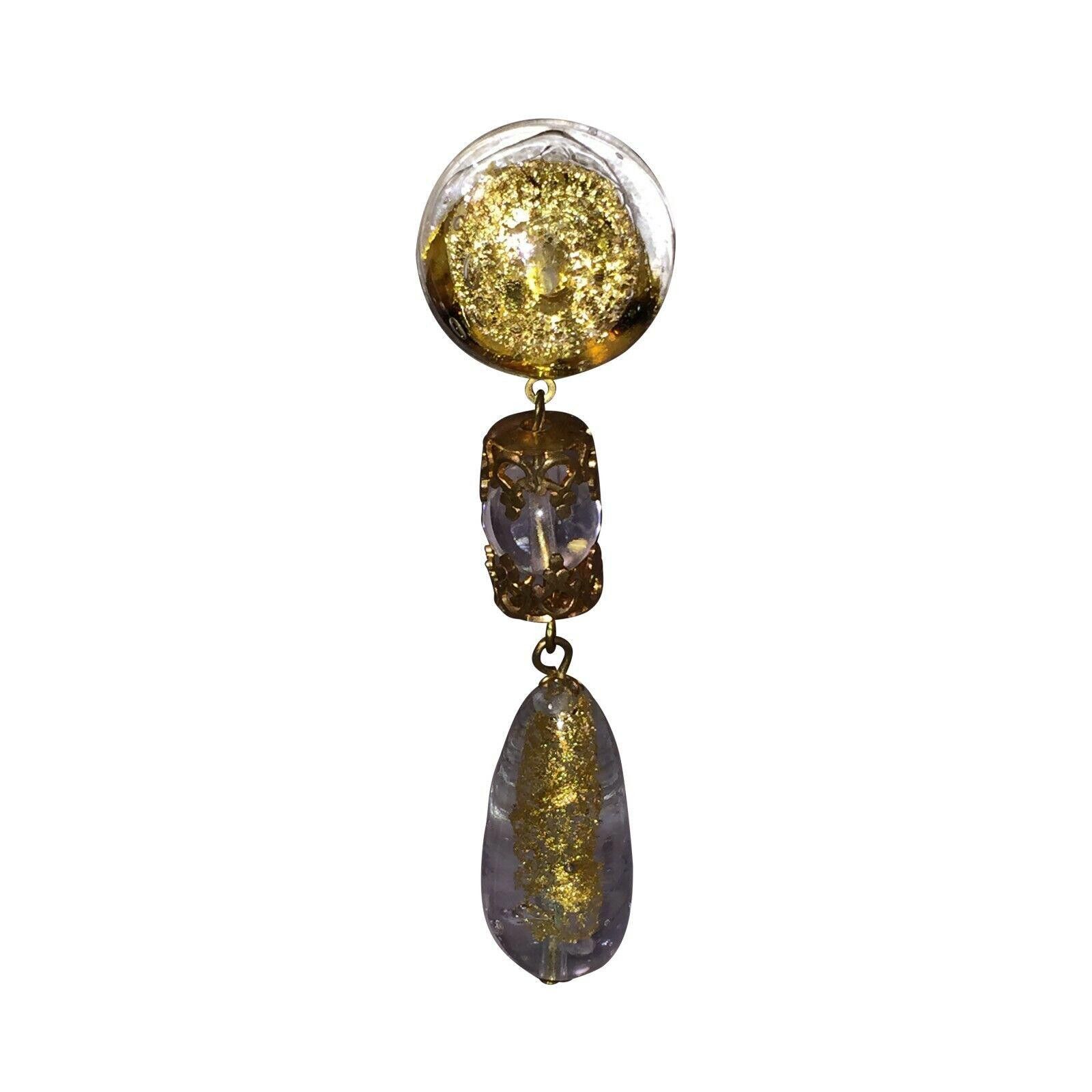 Designer Venetian Art Glass 24 kt Gold Bead Dangle Earrings Size ONE SIZE - 3 Thumbnail