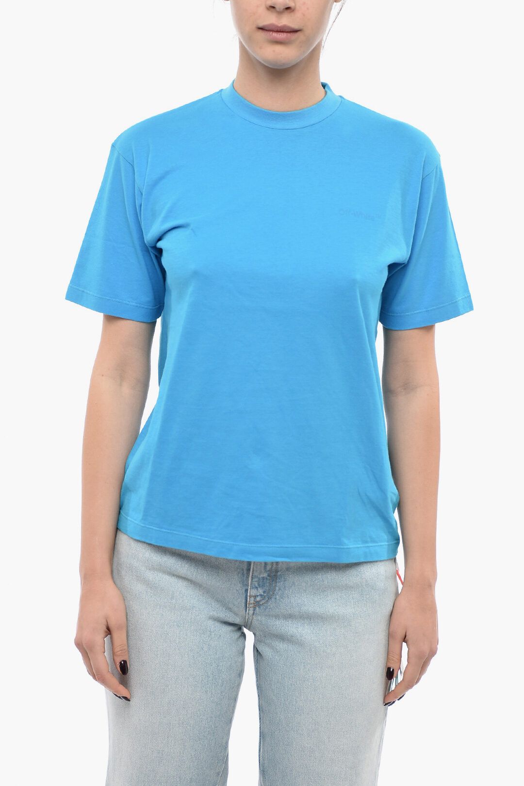 image of Off White Og1Mm0524 Short Sleeved Diag T-Shirt In Blue, Women's (Size Small)