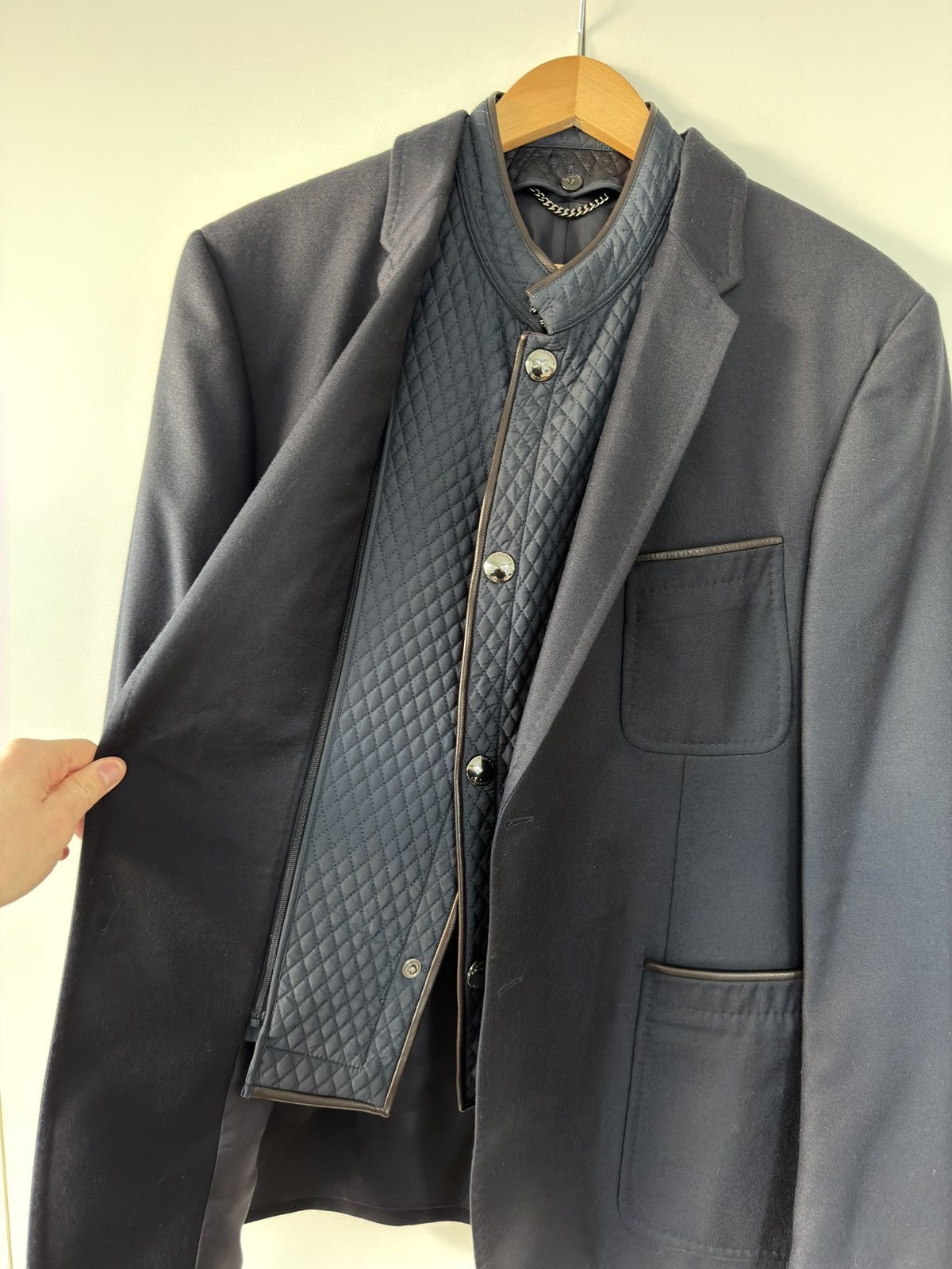 Burberry London Wool Cashmere Blazer with Quilted Vest Insert Navy 56 Size 52R - 8 Thumbnail