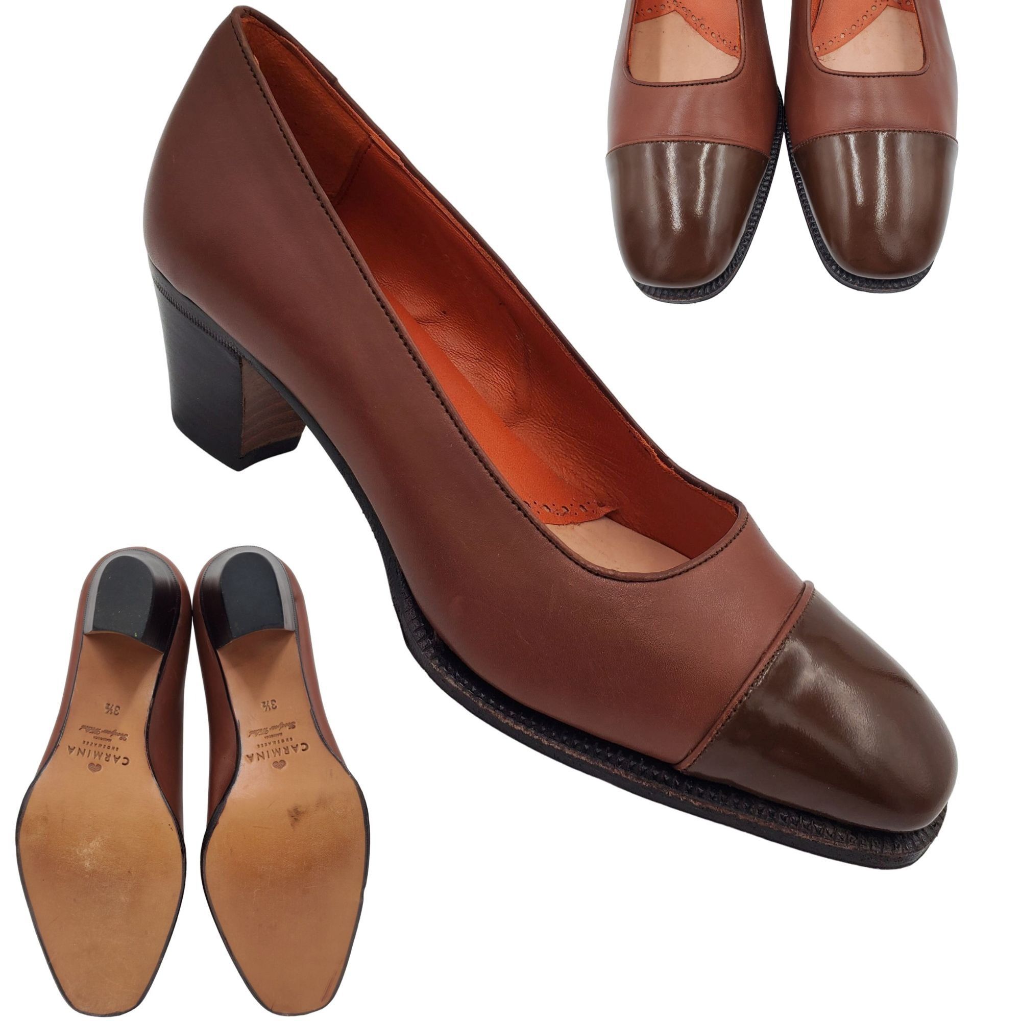 image of Carmina Shoemaker Women's 6 Brown Leather Cap-Toe Dress Pump Shoes in Brown Tan