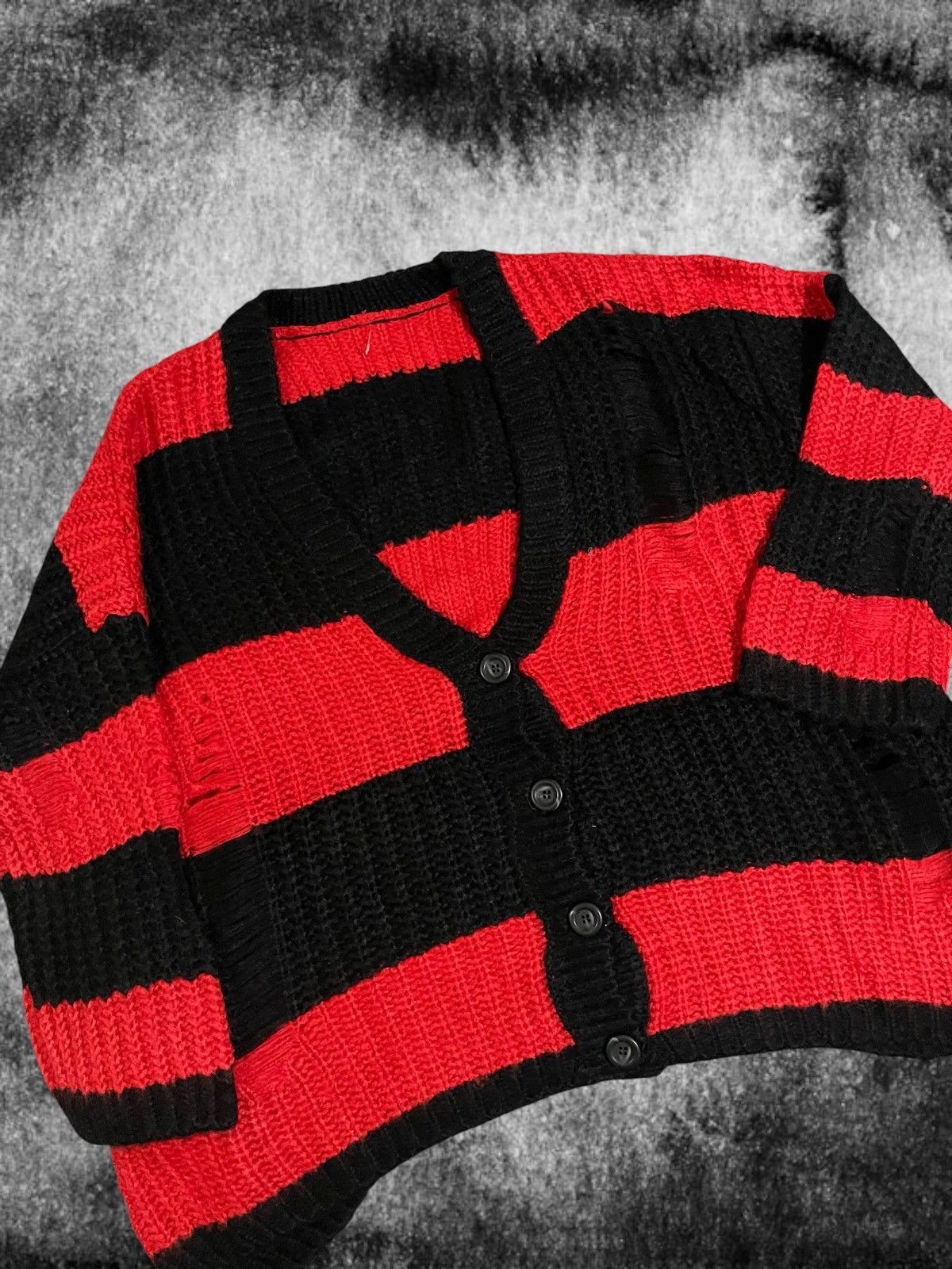 Hysteric Glamour Number Nine Kurt Cobain Style Distressed Cardigan Striped Size US L / EU 52-54 / 3 - 4 Thumbnail