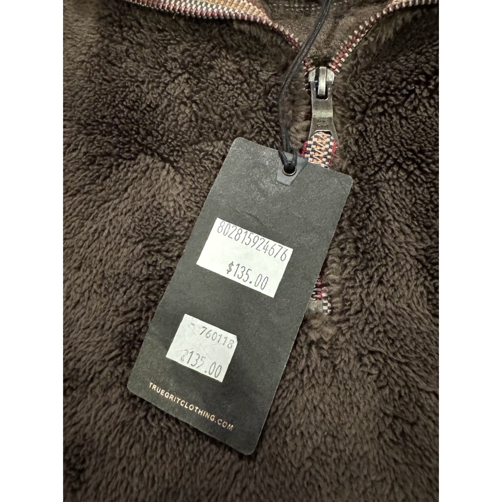 Vintage True Grit Mens M Brown Sherpa Fleece Pull Over 1/4 Zip Up Long Sleeve Sweater Size US M / EU 48-50 / 2 - 6 Thumbnail