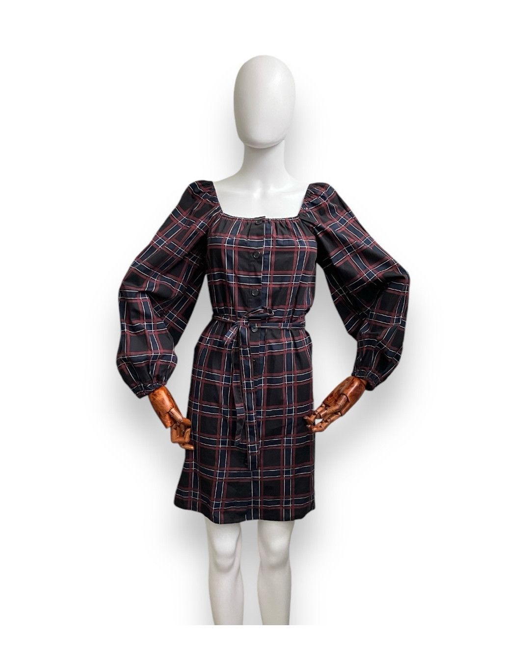 Bruuns Bazaar × Designer Outstanding Bruuns Bazaar 00s Checkered Puff Sleeves Dress Size XS / US 0-2 / IT 36-38 - 10 Thumbnail