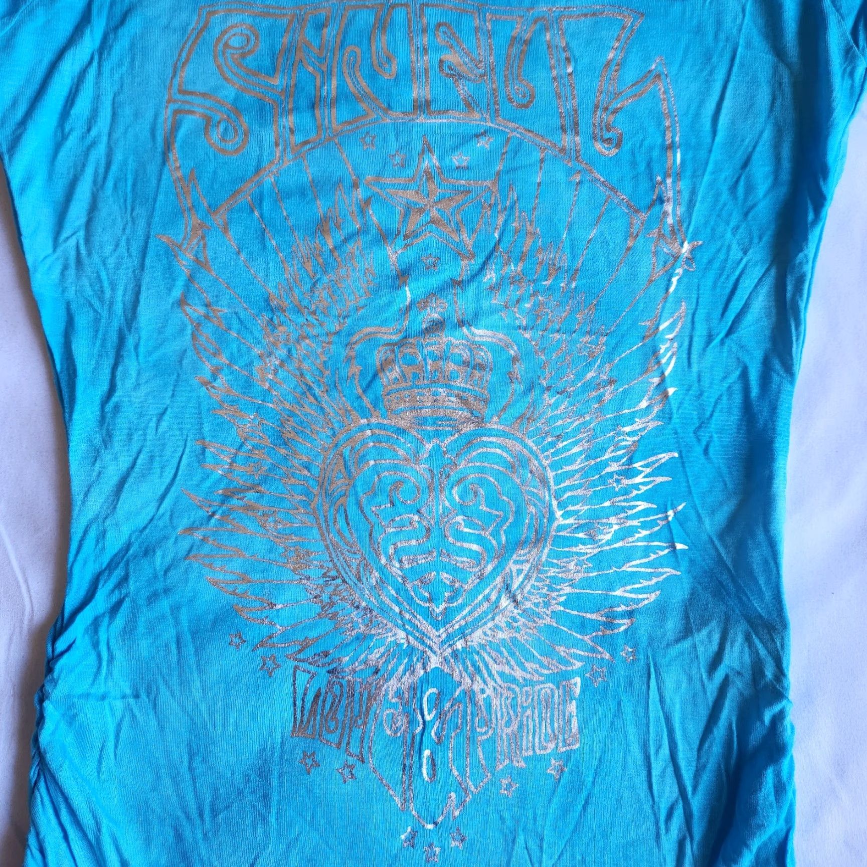 Affliction Sinful By Affliction First Love Women's S Blue Biker Y2K Cyber Grunge Top Shirt Size S / US 4 / IT 40 - 5 Thumbnail