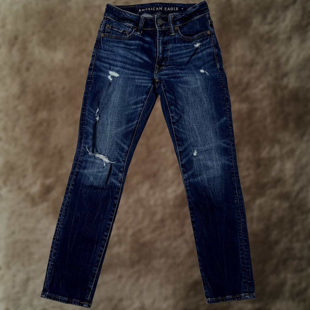 American Eagle Outfitters AE American Eagle Airflex Slim Jeans MEN’S 26x28 Dark Wash Ripped Blue Slim Fit 5-Pocket Denim Pocketed Belt Loops Boys Mens Girls Womens Size US 26 / EU 42 - 1 Thumbnail