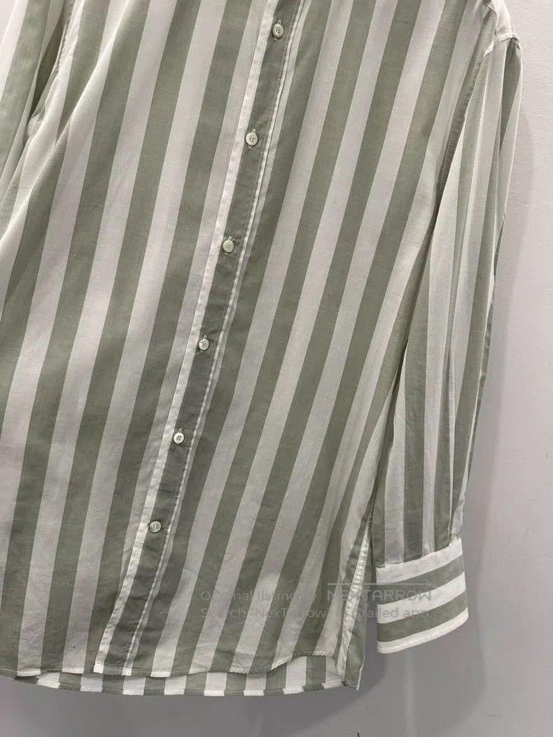 Brunello Cucinelli Brunello Cucinelli Gray and white vertical striped shirt Size US S / EU 44-46 / 1 - 3 Thumbnail