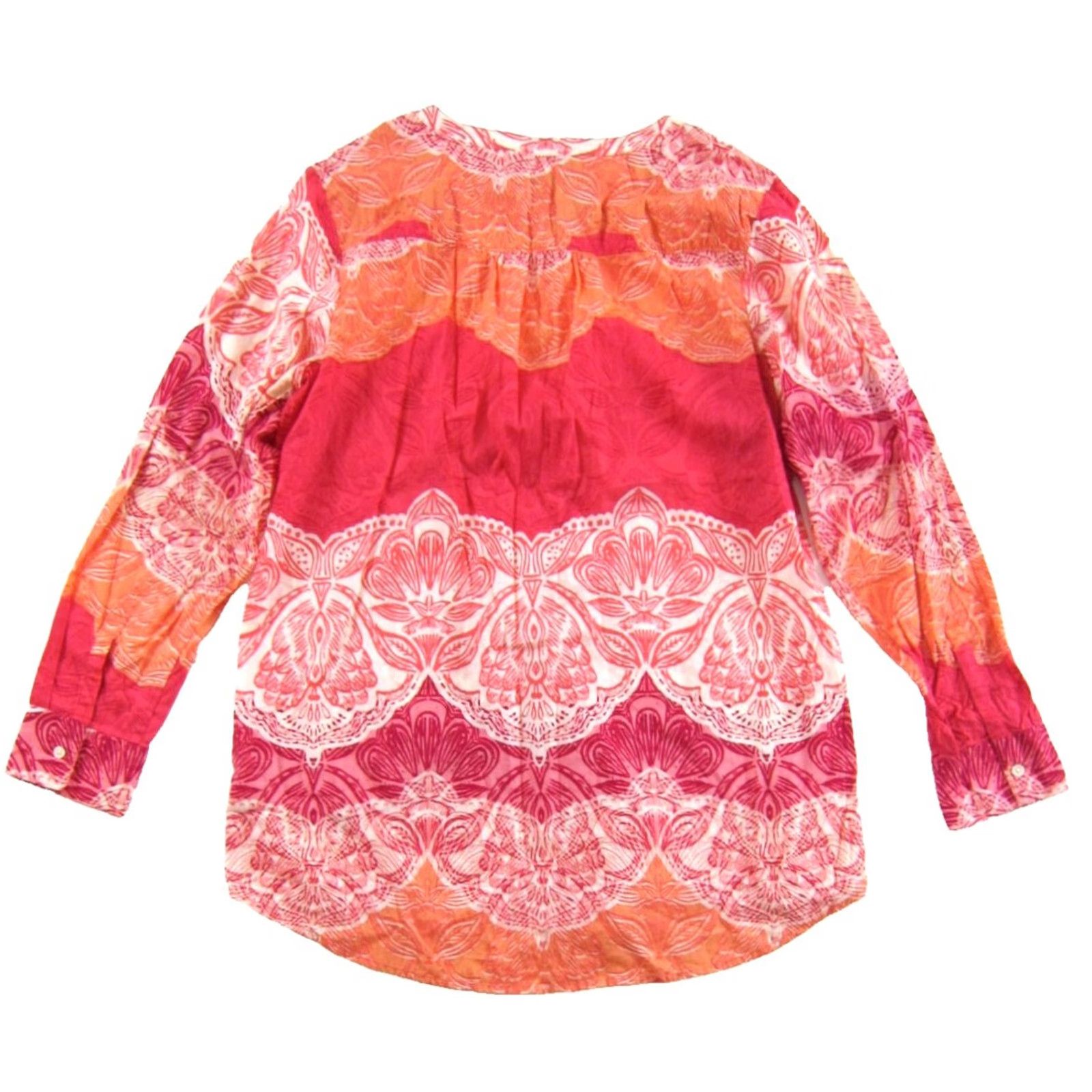 Lands' End Lands' End Blouse 100% Cotton Pink Orange Floral Pocket Long Sleeve Tunic 14 Size XL / US 12-14 / IT 48-50 - 2 Thumbnail