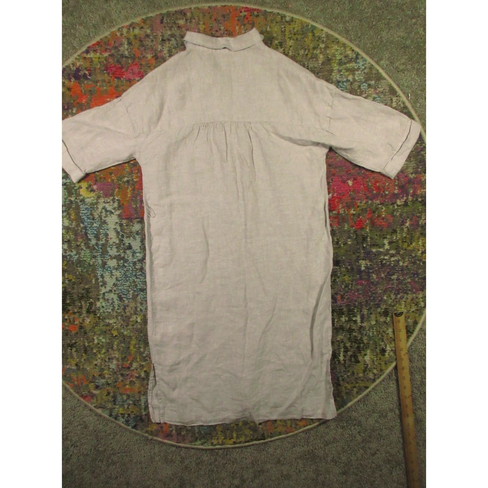 Vintage Tahari Linen Shirt Dress Womens XS Gray Short Sleeve Button Front Collared Bohemian Basic Dress Size XS / US 0-2 / IT 36-38 - 2 Thumbnail