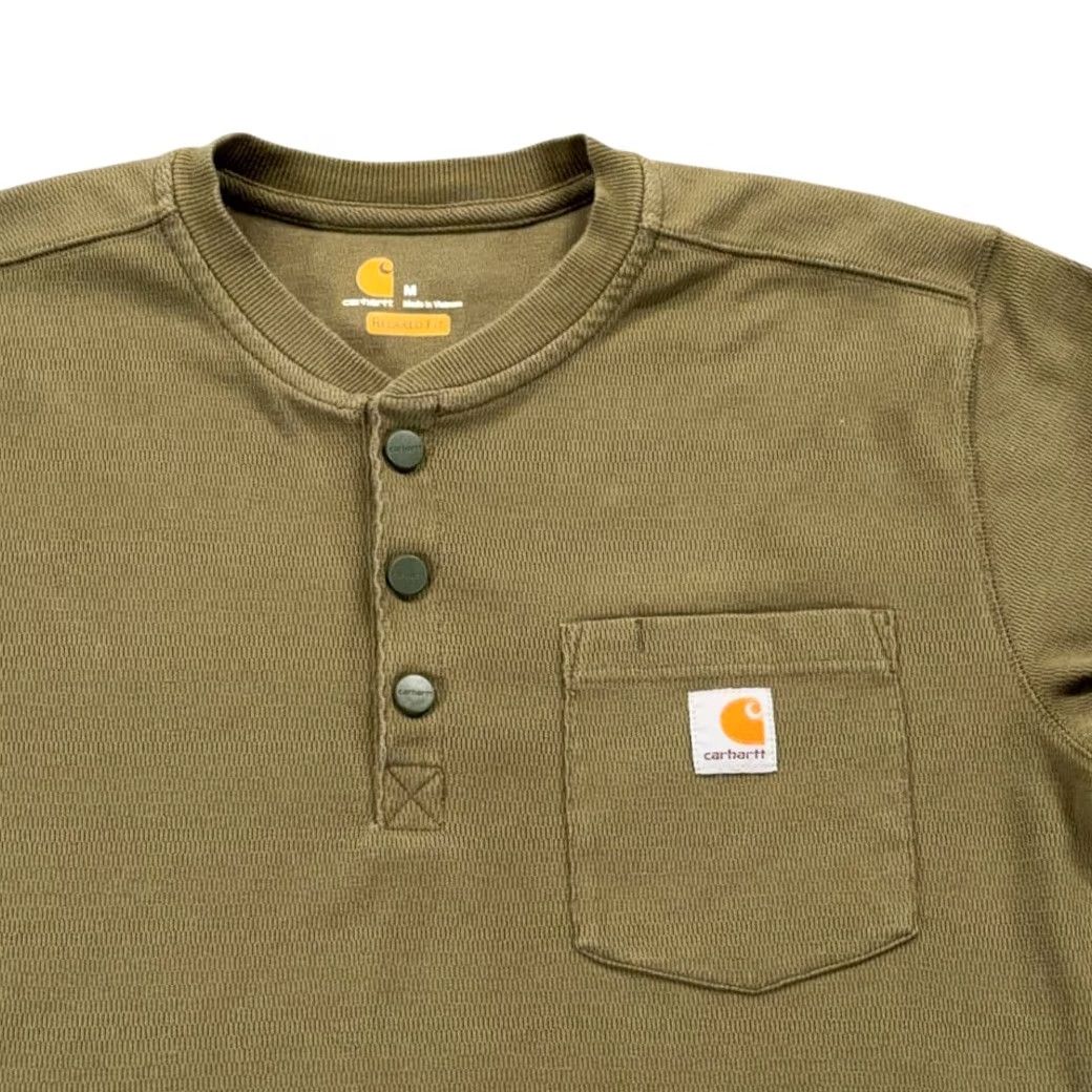 Carhartt Carhartt Shirt Adult MEDIUM Green Henley Snaps Long Sleeve Military Workwear Size US M / EU 48-50 / 2 - 2 Thumbnail