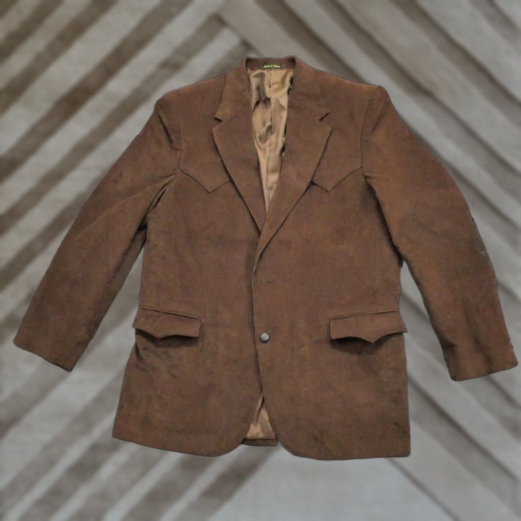 Vintage Circle S Blazer Mens 44 L Long Brown Corduroy Elbow Pads Western Country Jacket Size 44R - 1 Thumbnail