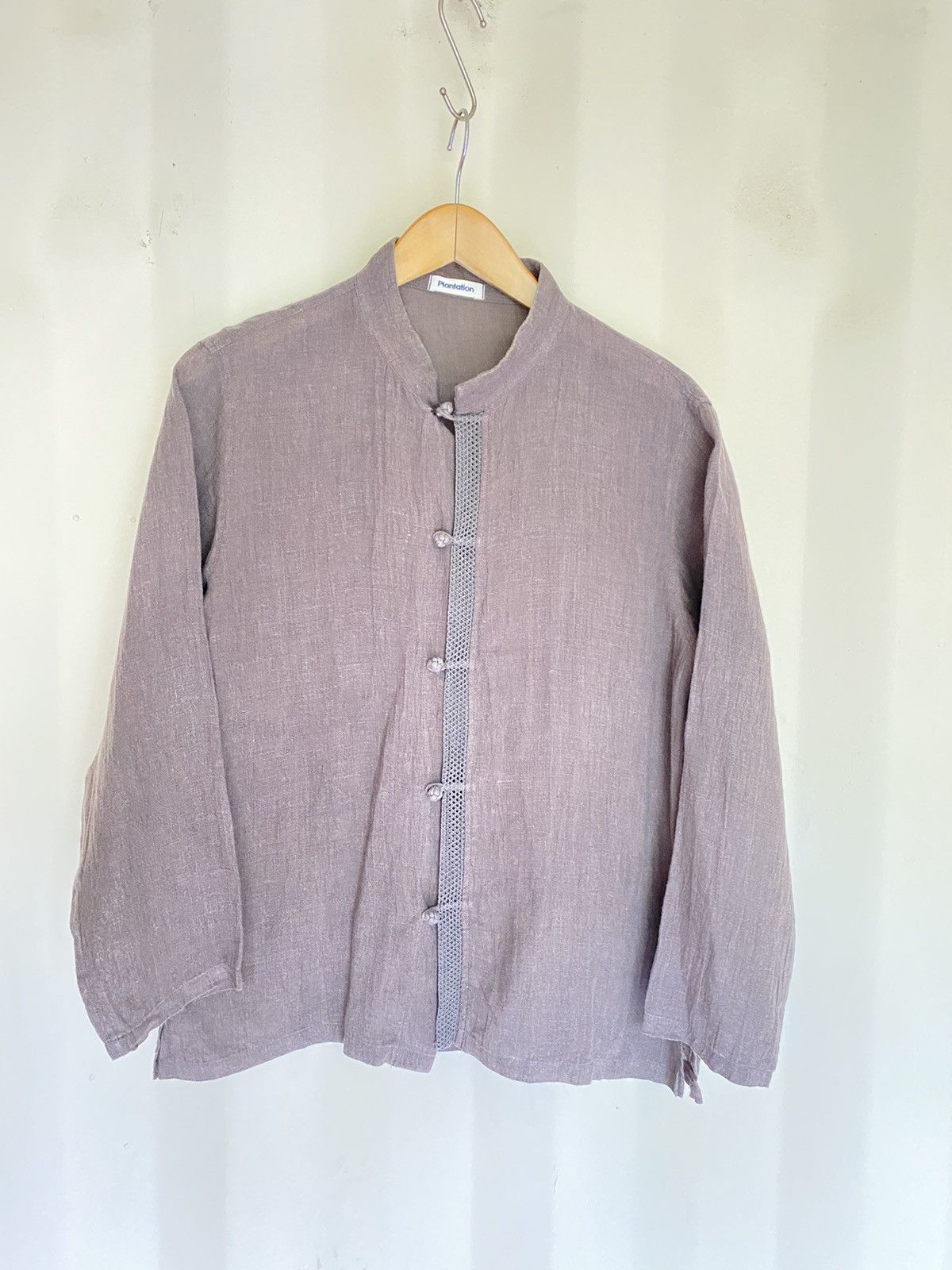 image of Issey Miyake Plantation Mandarin Brown Blouse, Women's (Size Medium)