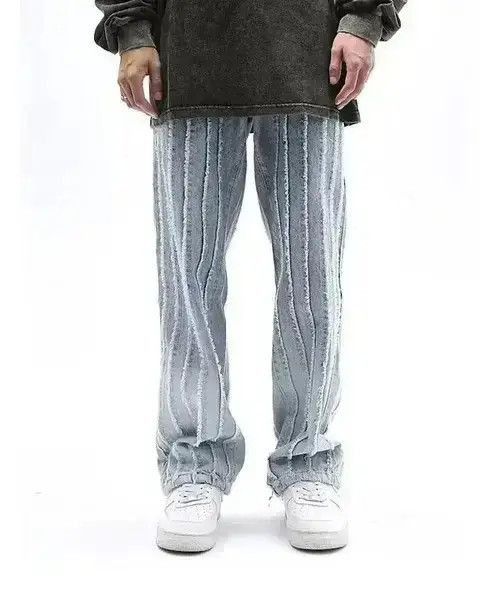 Japanese Brand Striped Baggy Flared Wide Leg Jeans y2k retro Size US 32 / EU 48 - 4 Thumbnail