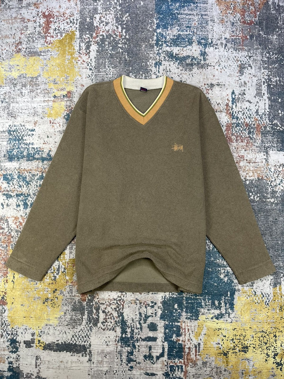 Stussy Vtg 90s Stussy V-Neck Pull Over Sweatshirt Size US XL / EU 56 / 4 - 2 Thumbnail