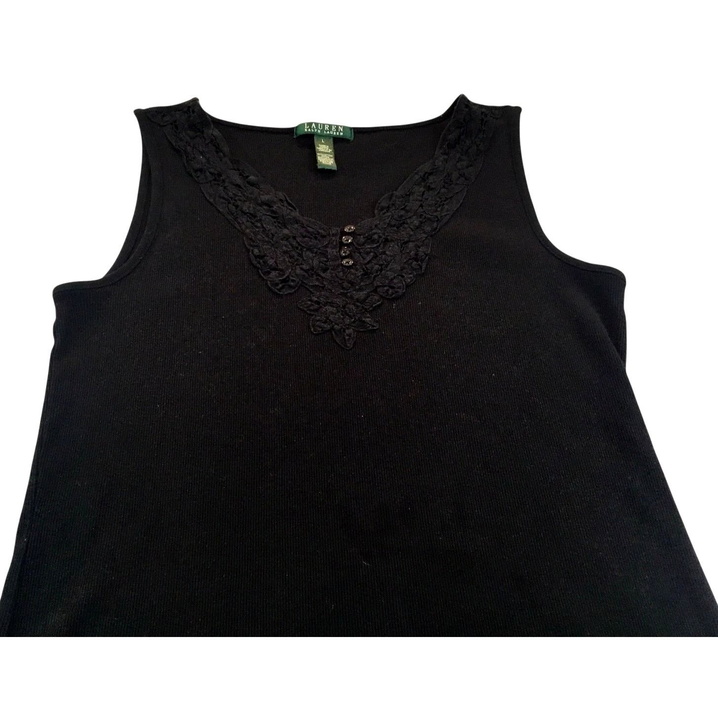 Lauren Ralph Lauren Lauren Ralph Lauren Knit Top Sleeveless V-Neck Black Large Size L / US 10 / IT 46 - 7 Thumbnail