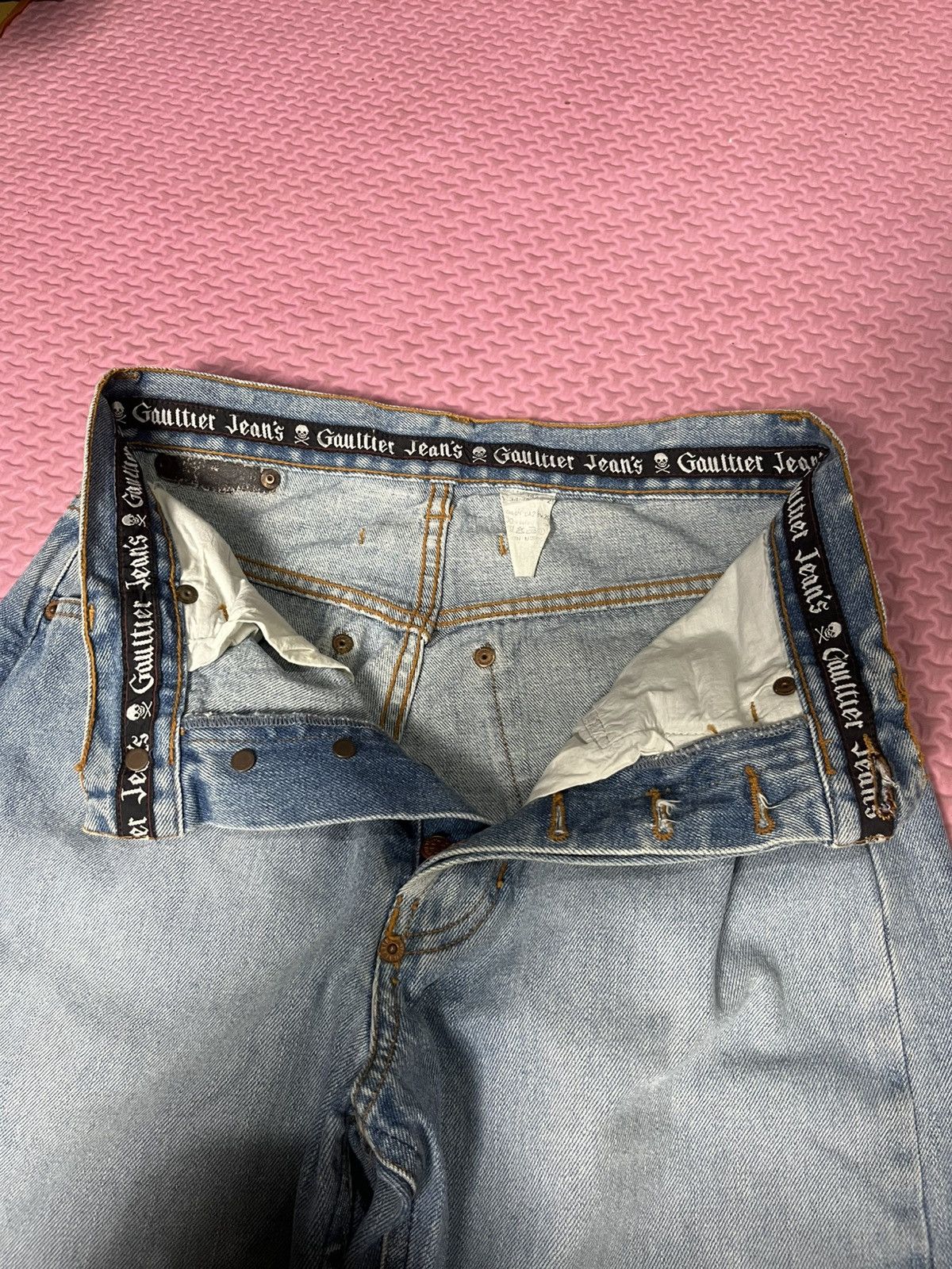Gaultier Homme Objet 🔥RARE🔥Vintage JPG SKuLL Washed Blue denim Size US 26 / EU 42 - 4 Thumbnail