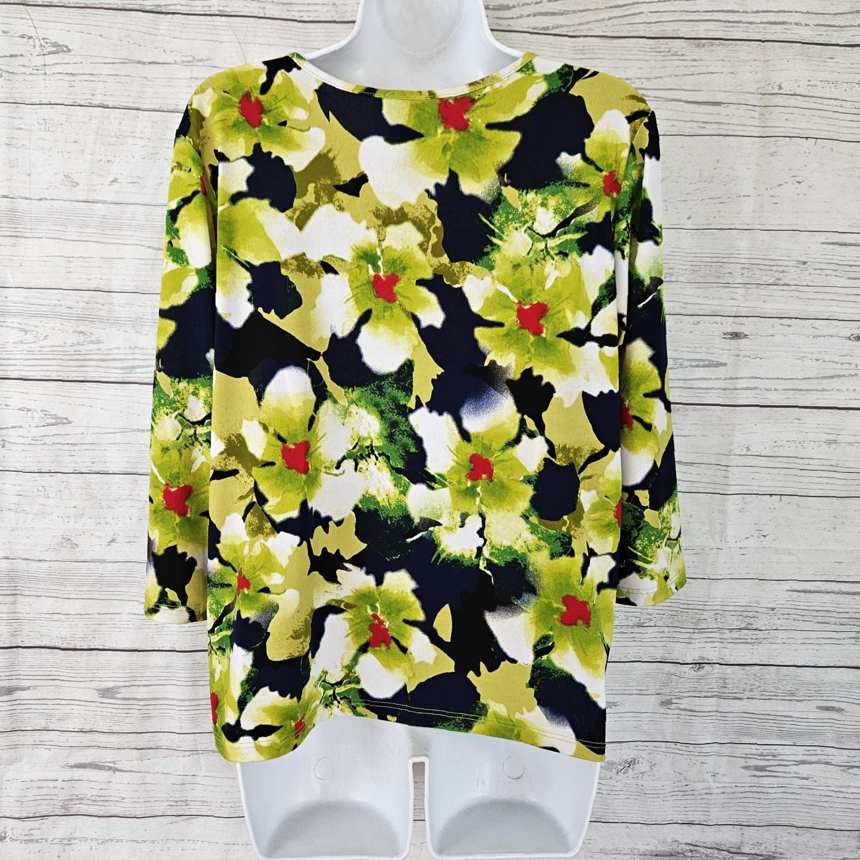 Vintage Clara Sun Woo Womens Top Blouse 3/4 Sleeve Scoop Neck Floral Green Blue Size S Small Mens Womens Girls Boys Size S / US 4 / IT 40 - 3 Thumbnail