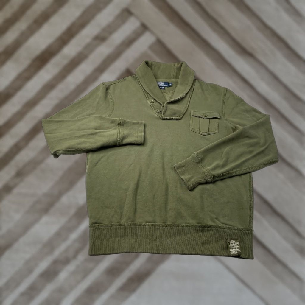 Polo Ralph Lauren VINTAGE POLO RALPH LAUREN MENS SHAWL SWEATER GREEN MILITARY ARMY COTTON FATIGUE MEDIUM Size US M / EU 48-50 / 2 - 1 Thumbnail