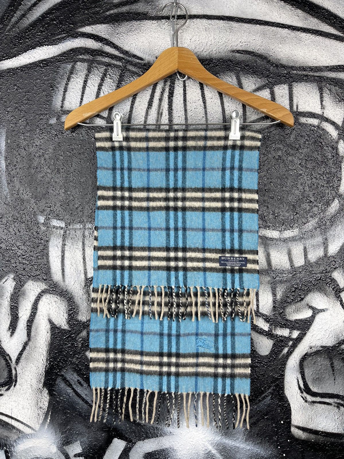 Burberry Burberry London Cashmere And Wool Blue Checkered Scarf Size ONE SIZE - 3 Thumbnail