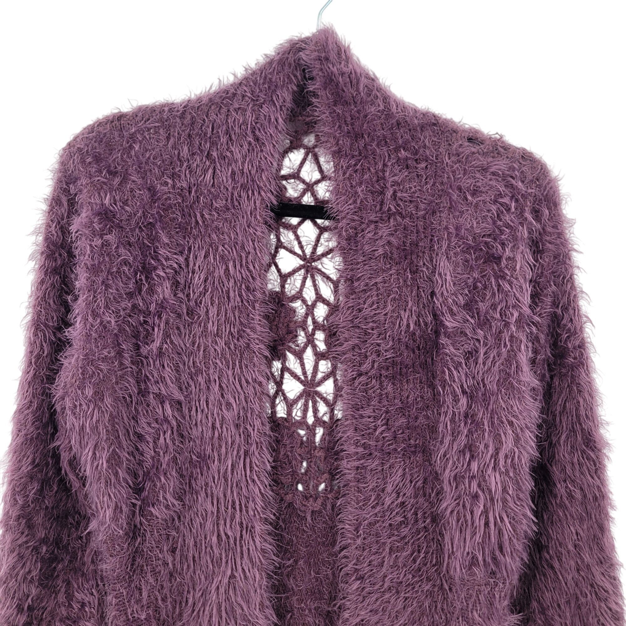Vintage Eyelash Purple Crochet Tunic Cardigan Coatigan M Chic A-line Size M / US 6-8 / IT 42-44 - 9 Thumbnail