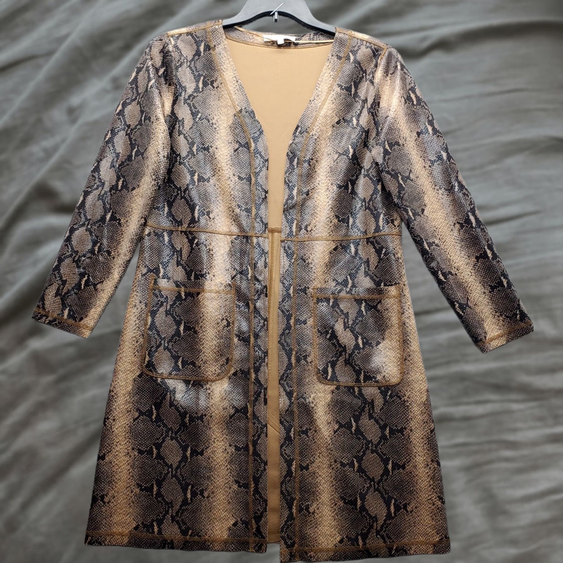 Vintage Solitaire Cardigan Womens M Multi Faux Snake Long Sleeve Patch Pocket Open Front Size M / US 6-8 / IT 42-44 - 1 Thumbnail