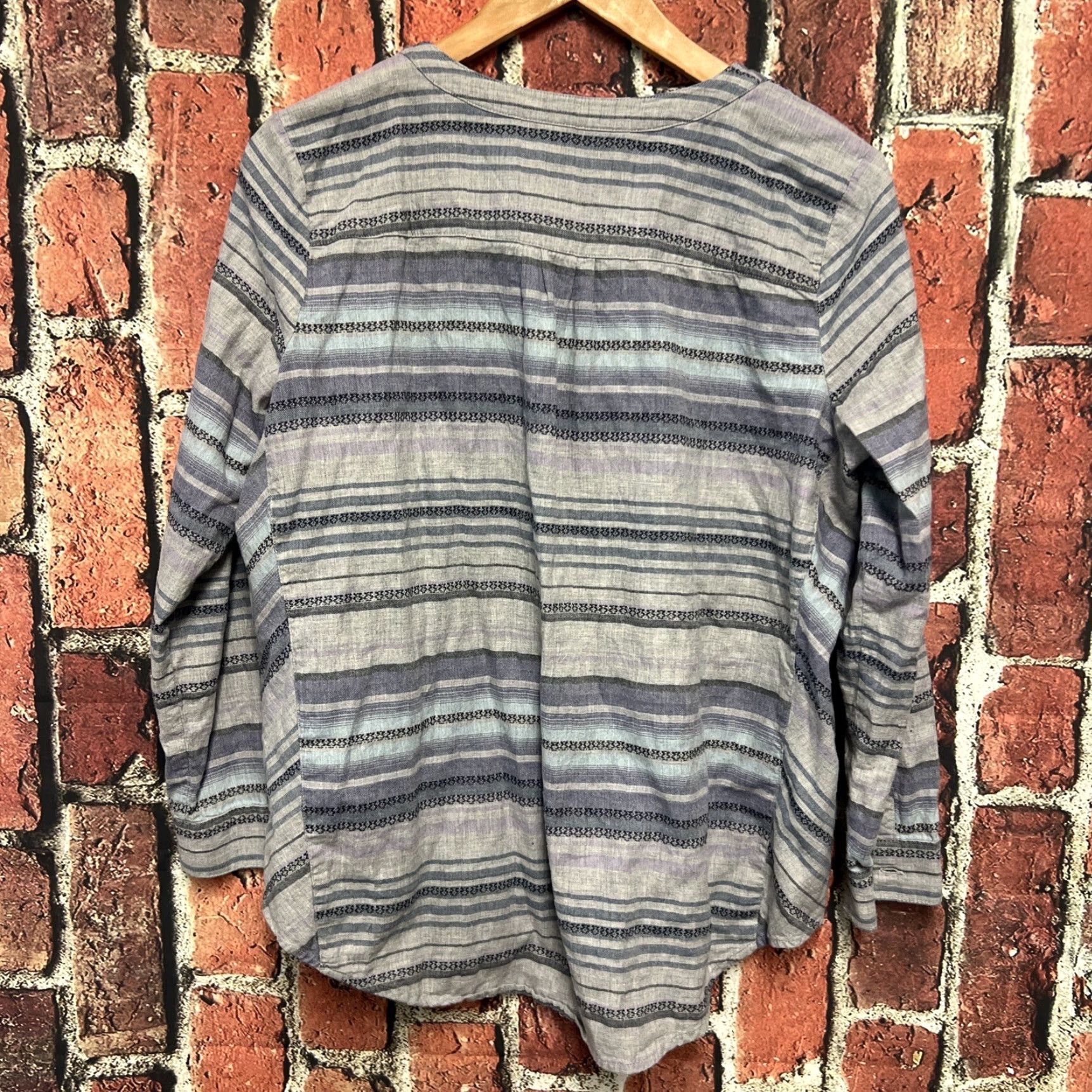 J. Jill J. Jill Tunic Women V-Neck Striped Cotton Long Sleeve Grey PM Petite Top Size M / US 6-8 / IT 42-44 - 3 Thumbnail