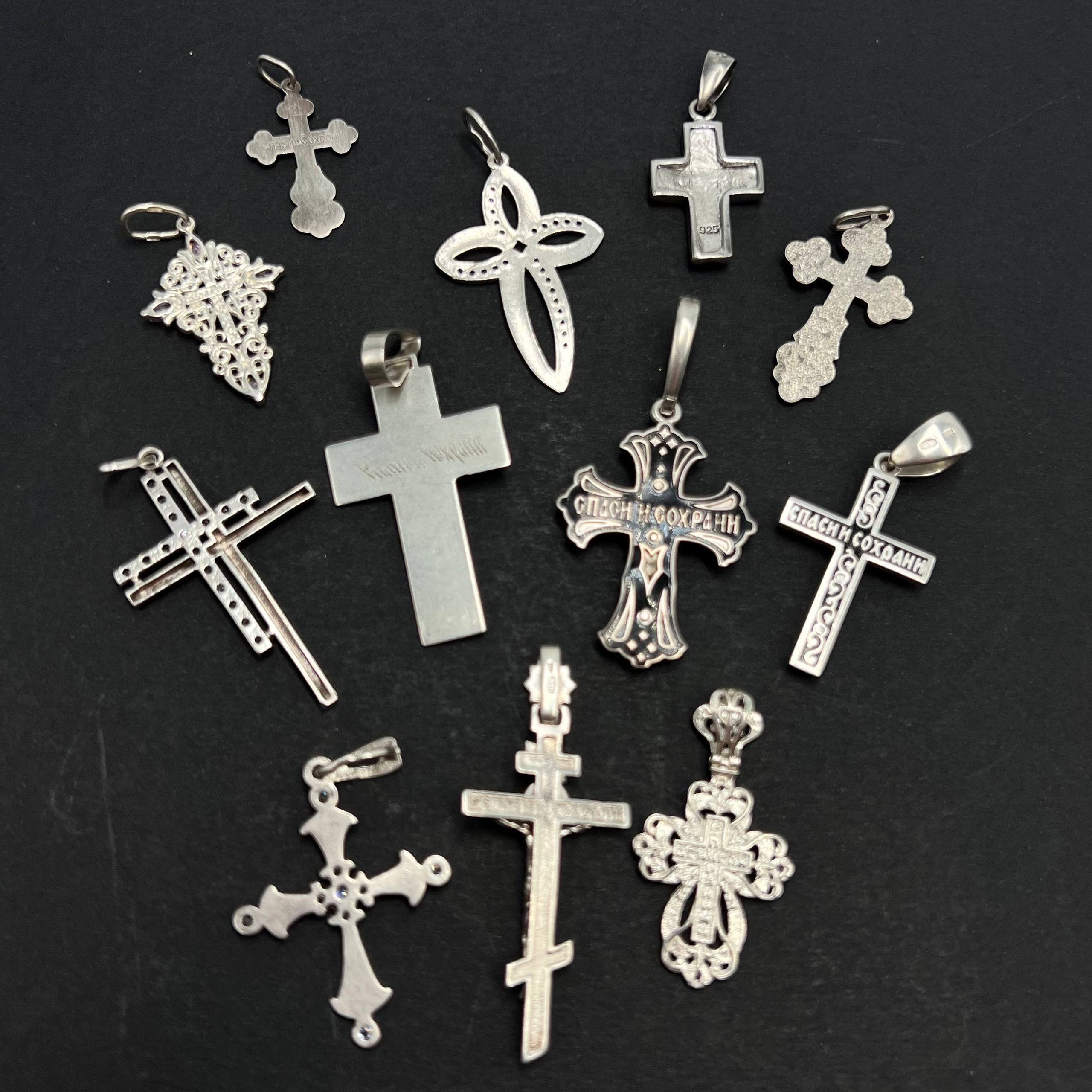 Sterling Silver Lot of 12 Sterling Silver 925 Christian Crosses 35 gr Size ONE SIZE - 3 Thumbnail