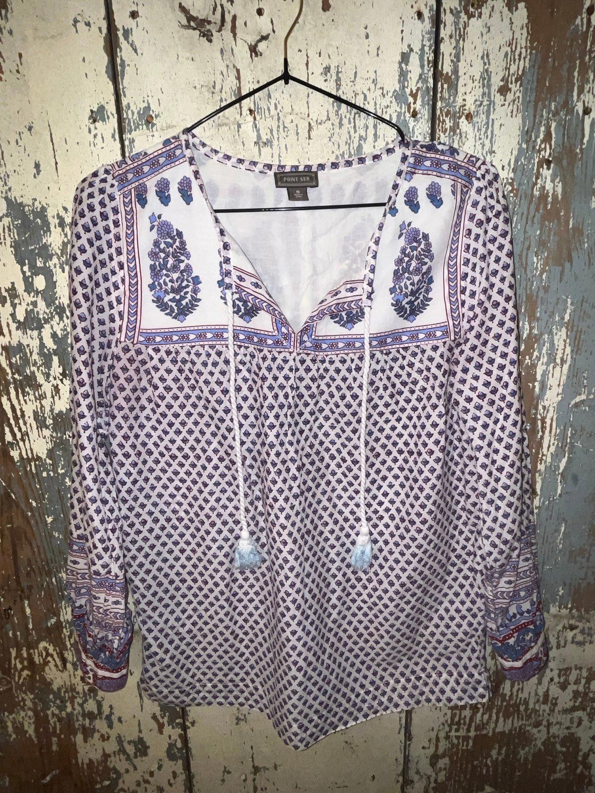 Designer Point Sur womens Boho top size 0 XS Cotton Popover blouse Size XS / US 0-2 / IT 36-38 - 4 Thumbnail