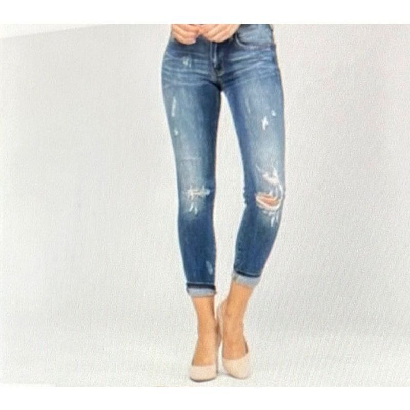 Judy Blue Judy Blue Adelene Mid Rise Cuffed Jeans Dark Blue 29 Size 29" - 4 Thumbnail