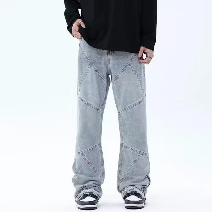 image of Embroidered Stack Blue Jeans, Men's (Size 32)