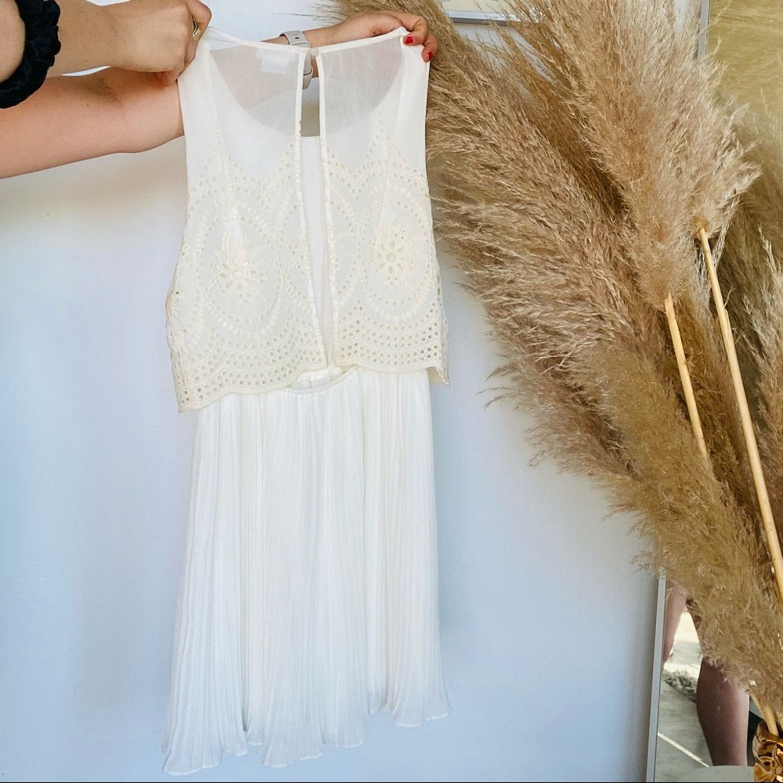 Urban Outfitters UO COOPERATIVE Cream White Open Tank Top Pleated Mini Dress Size S / US 4 / IT 40 - 4 Thumbnail
