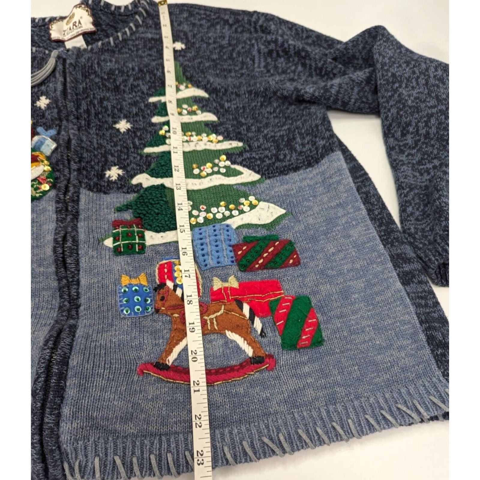 Vintage VINTAGE Holiday Tiara International Blue Santa & Tree Christmas Holiday Zip Sweater Cardigan Size XL / US 12-14 / IT 48-50 - 6 Thumbnail