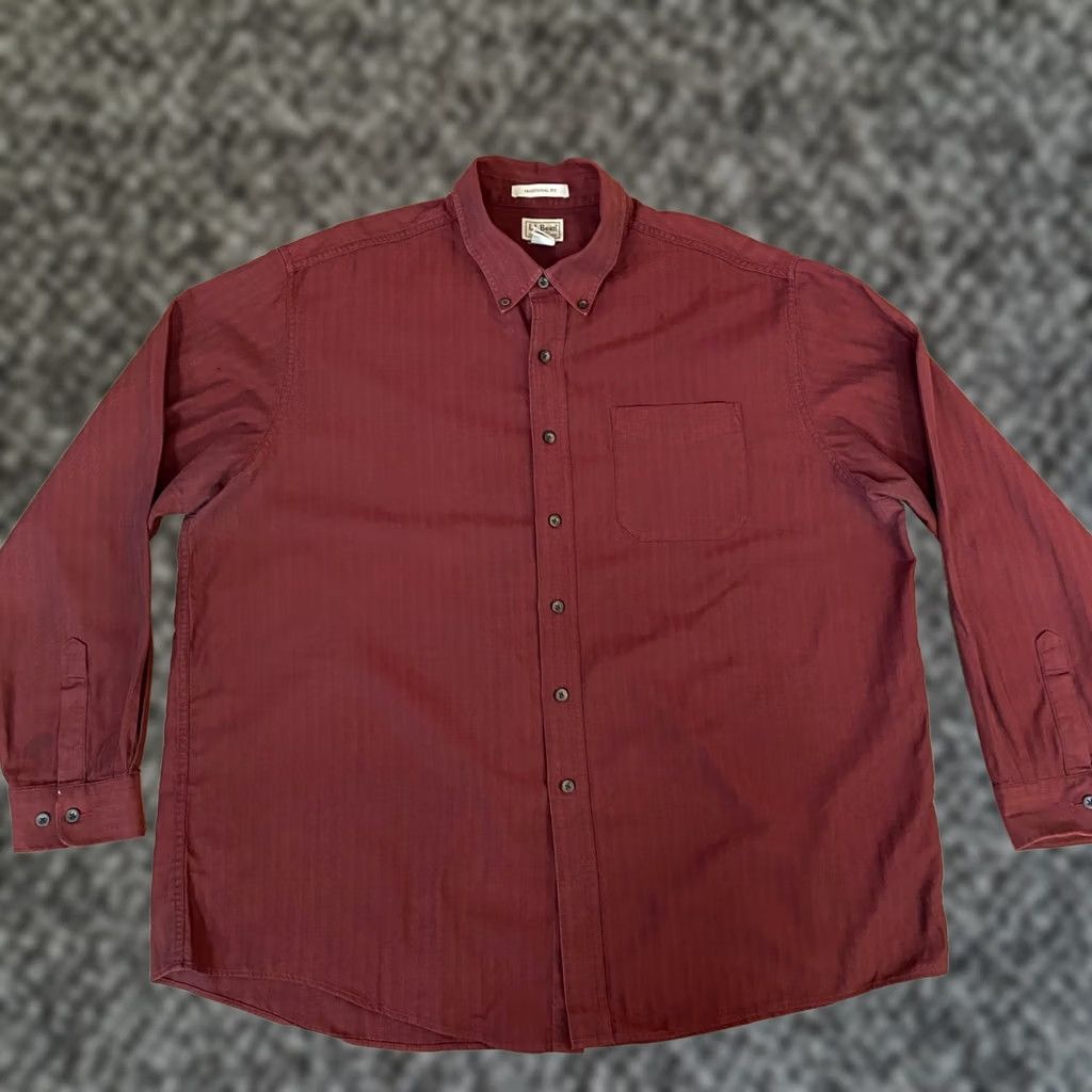 Vintage LL Bean Shirt Mens XXL Red Herringbone Kennebunk Button-Down Size US XXL / EU 58 / 5 - 1 Thumbnail