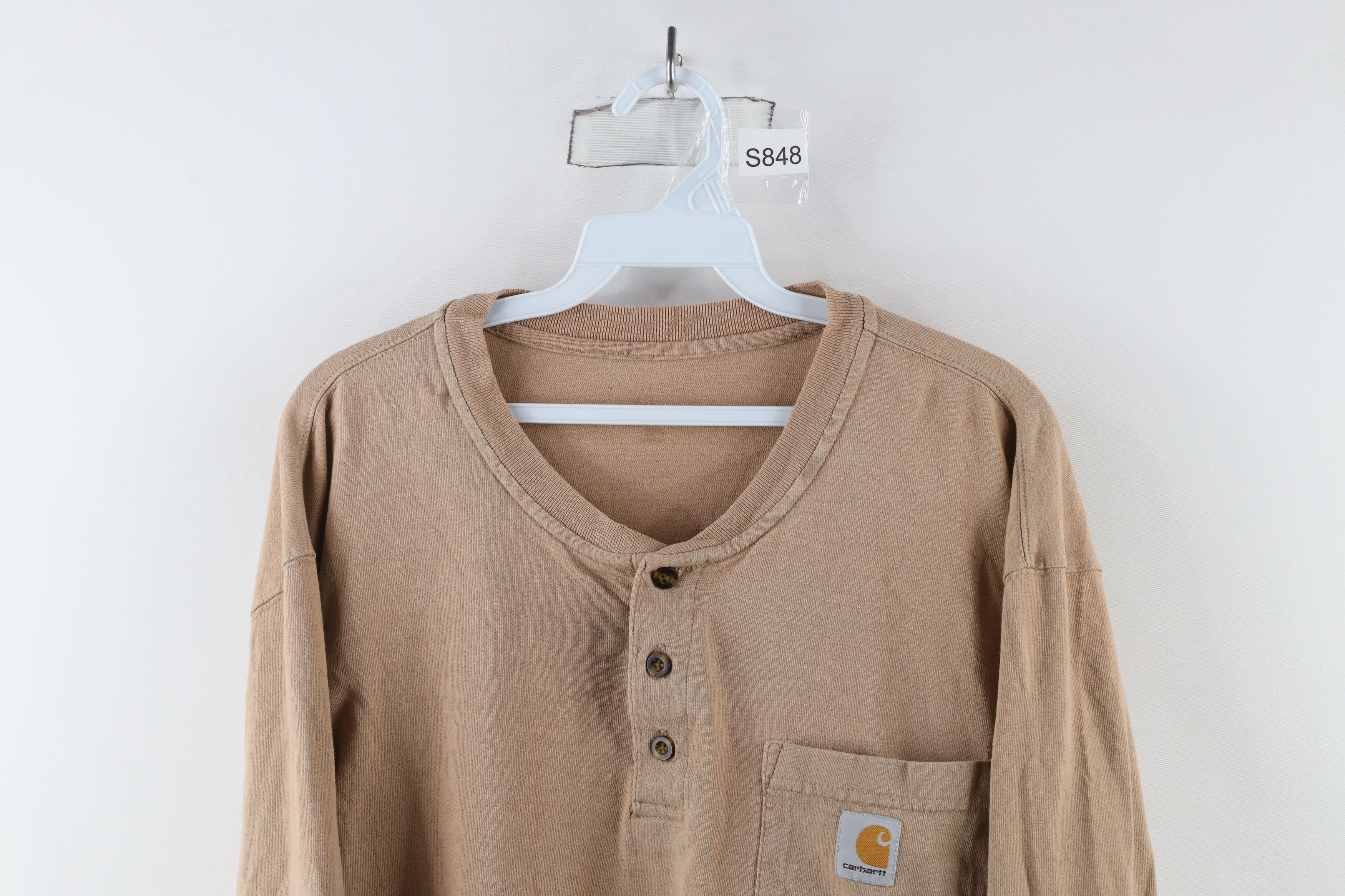 Carhartt × Vintage Vintage Carhartt Long Sleeve Henley T-Shirt Desert Brown Size US L / EU 52-54 / 3 - 2 Thumbnail