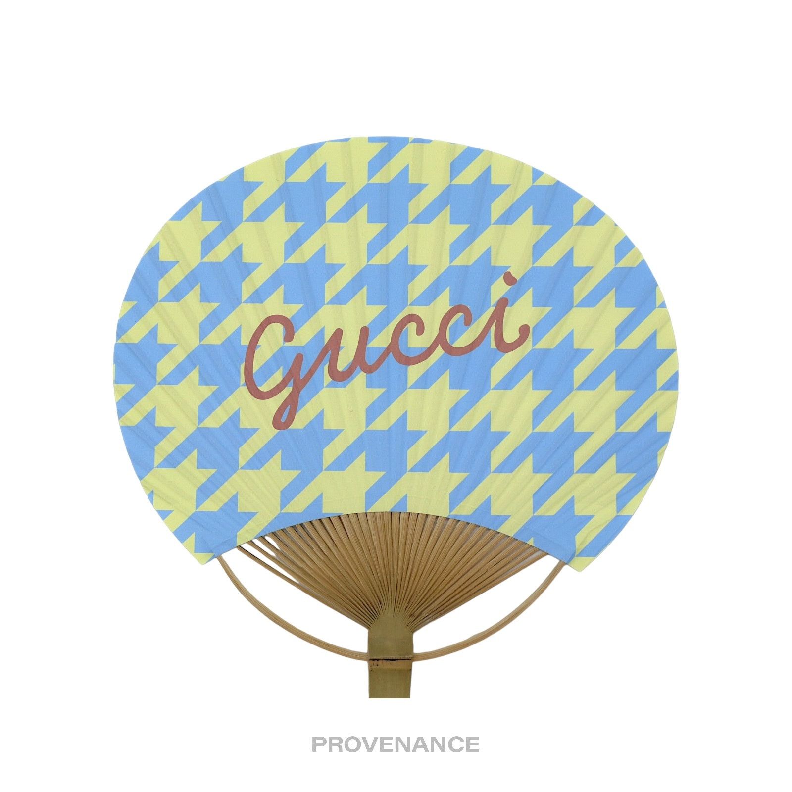 Gucci 🔴 Gucci Logo Bamboo Hand Fan - Houndstooth Yellow Blue Size ONE SIZE - 2 Thumbnail
