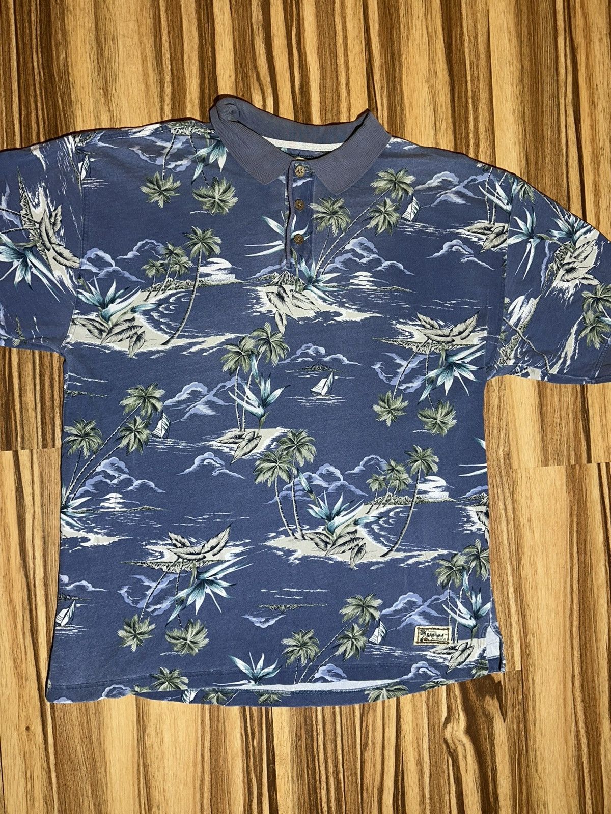 Tommy Bahama Tommy Bahama Polo in Ocean Blue with Palm Patterns Size US L / EU 52-54 / 3 - 2 Thumbnail