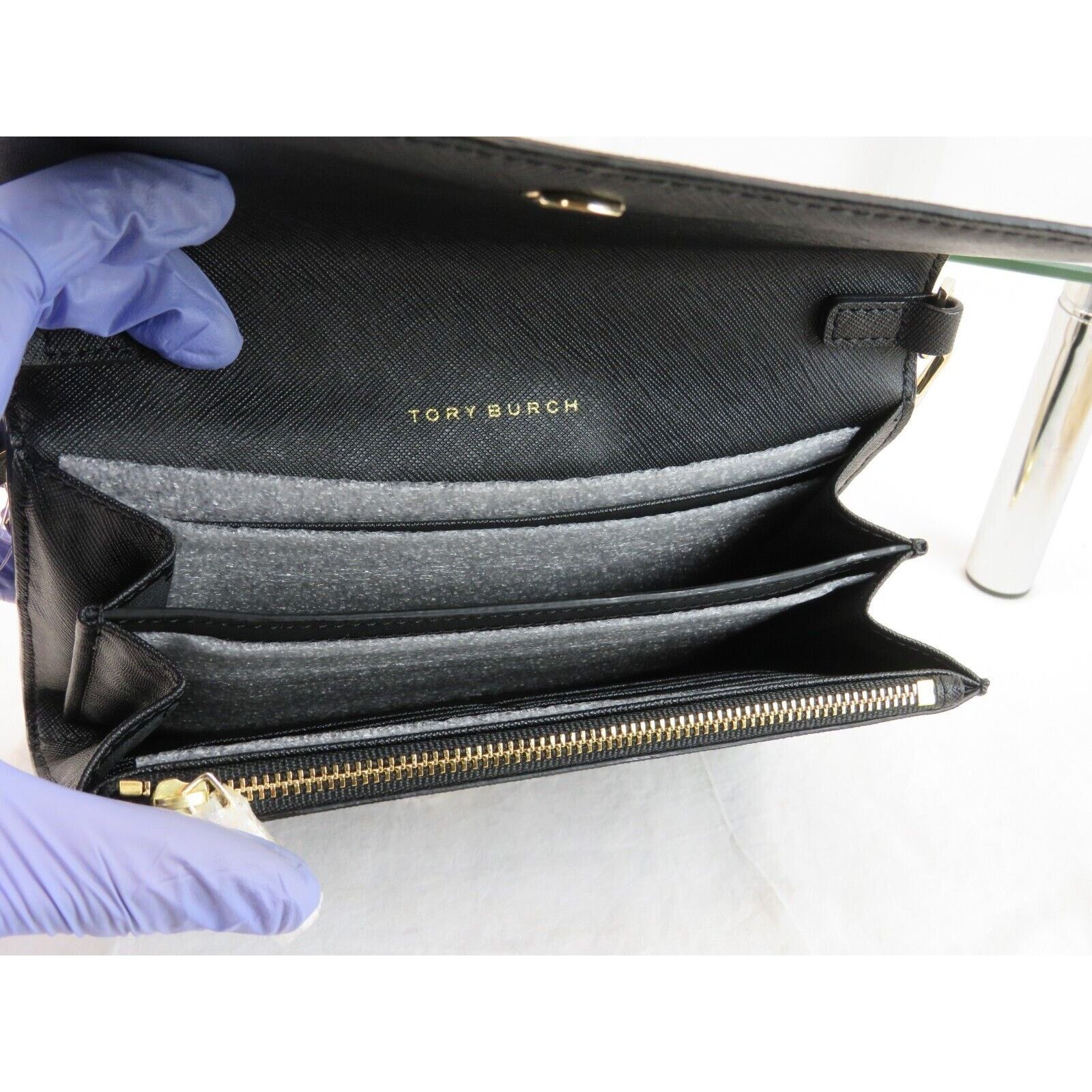Tory Burch ROBINSON BLACK SAFFIANO LEATHER CHAIN SHOULDER CLUTCH BAG Size ONE SIZE - 5 Thumbnail