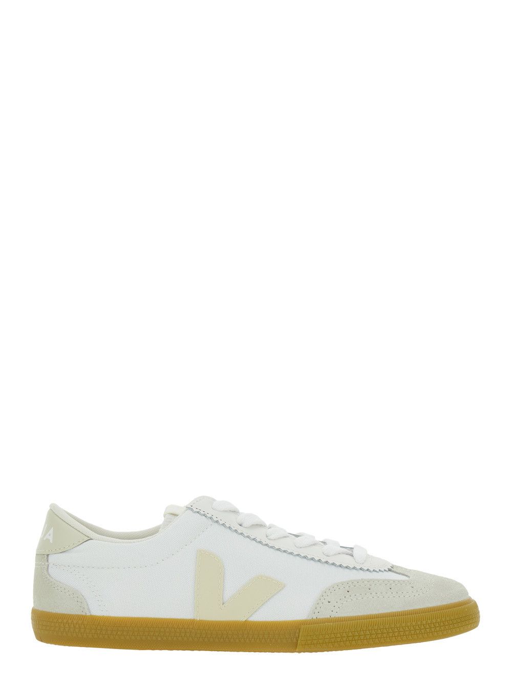 Veja Sneaker 'Volley' Low Top with Logo Patch on the Side and Logo Lettering on the Back in White Fabric Unisex Size US 9 / IT 39 - 1 Thumbnail